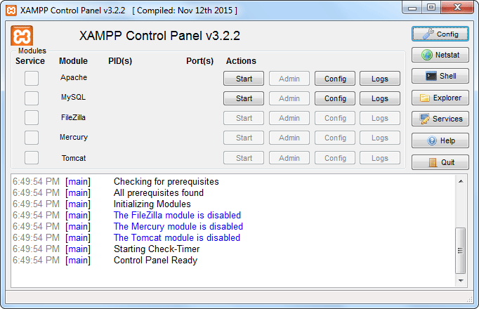 XAMPP Control Panel