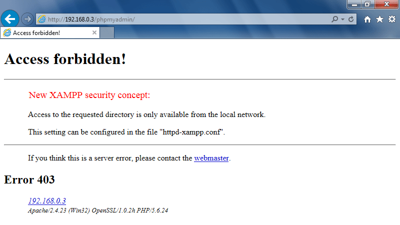 Computer On Network With XAMPP Computer Access To phpMyAdmin Forbidden