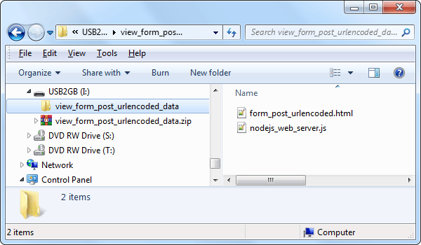 The contents of the extracted zip file.